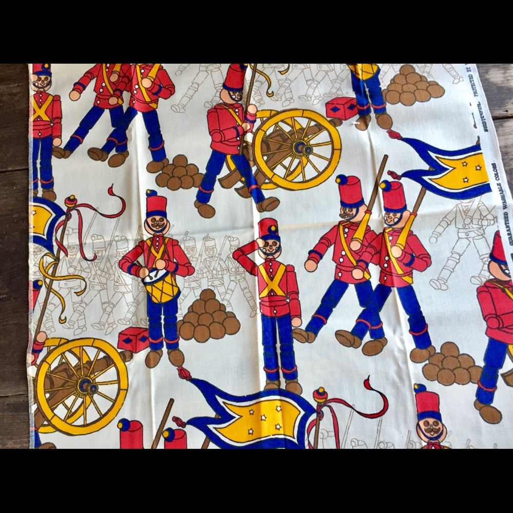 Fabric Sample Linen Titled Toy Soldiers Red Blue